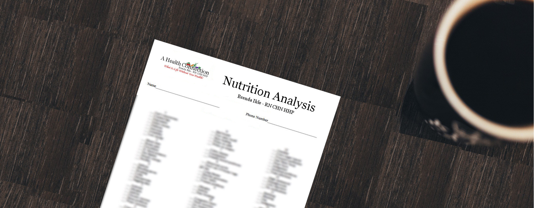 nutrition analysis form on a table